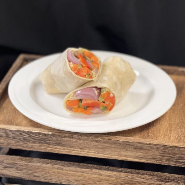 Roasted vegetable wrap with hummus